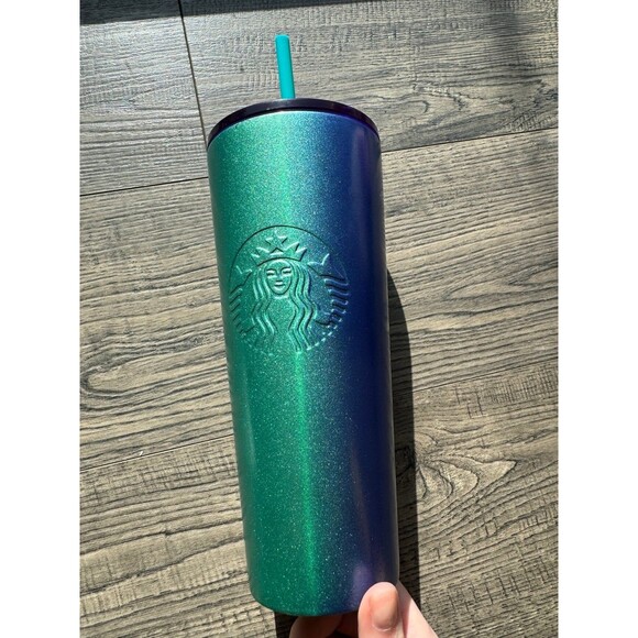 Starbucks Other - Starbucks Blue Teal Gradient Glitter Stainless Steel Tumbler Cold Cup 24oz Venti